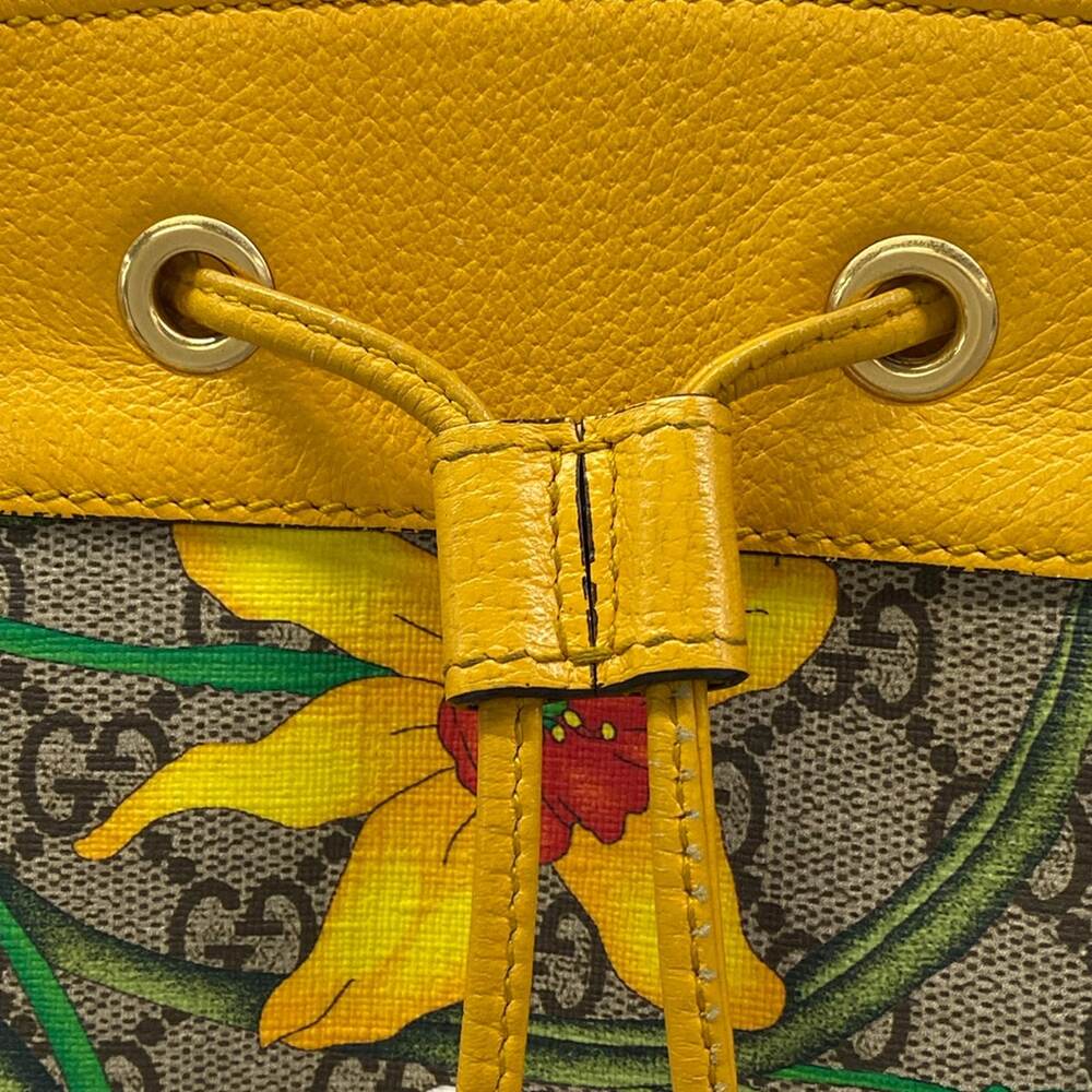 Gucci GG Supreme Ophidia Flora Small Bucket Handbag 550621 Yellow Dark Brown - Picture 12 of 15
